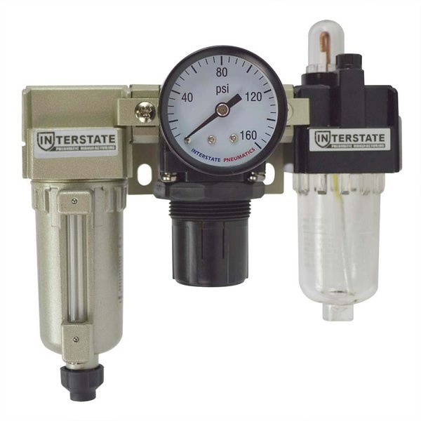 Interstate Pneumatics 1/4 Inch Filter/Regulator/Lubricator Combo Metal Body WCR1041G